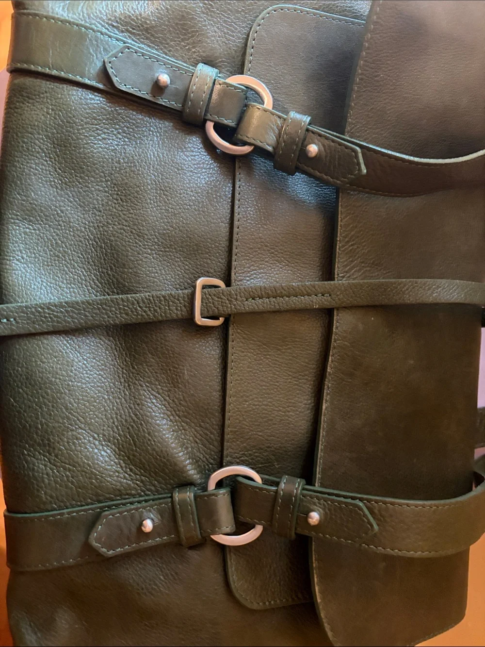 RADLEY LONDON Dark Green Leather Messenger Bag with Buckle Straps